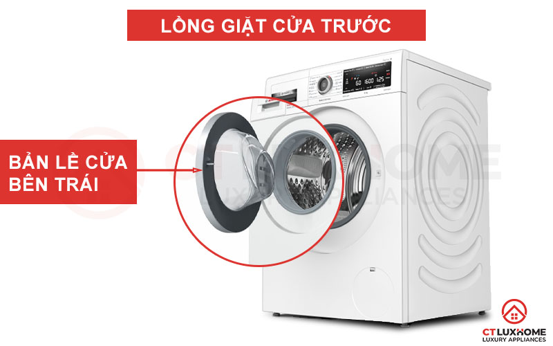 Lồng máy với thiết kế cửa trước, bản lề trái cho góc mở tối đa 171 độ C