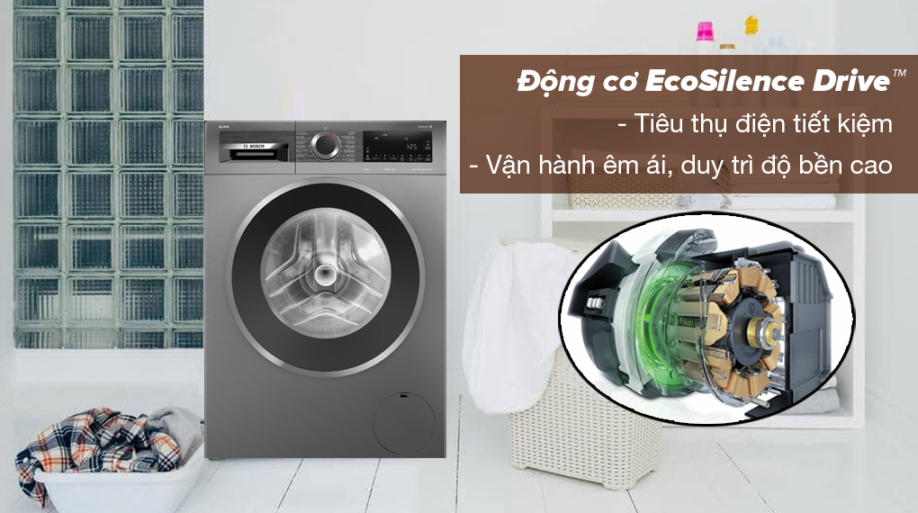 Máy giặt Bosch 10kg WGG254A0VN - Động cơ không chổi than EcoSilence Drive vận hành êm ái và sử dụng điện năng tiết kiệm