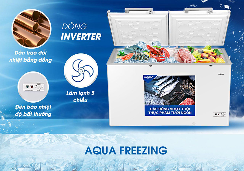 Tủ đông Aqua Inverter 425 lít AQF-C5701E dàn lạnh đồng