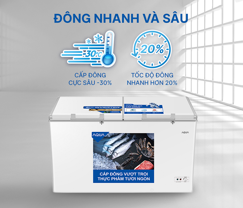 Tủ đông Aqua Inverter 425 lít AQF-C5701E làm lạnh 5 chiều