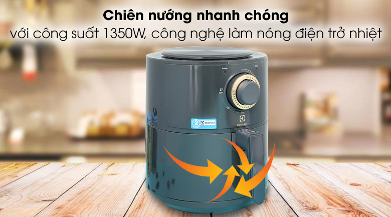 Nồi chiên không dầu Electrolux E6AF1-220K 3 lít - Nguyên liệu được chế biến nhanh với công suất 1350W, công nghệ làm nóng điện trở nhiệt