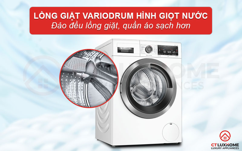 Lồng giặt VarioDrum với thiết kế hình giọt nước, đảo đều lồng giặt tăng hiệu quả giặt tẩy