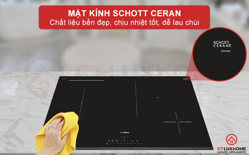 Mặt kính đen bóng sang trọng, bền bỉ trước tác động của nhiệt năng và vật lý bên ngoài.