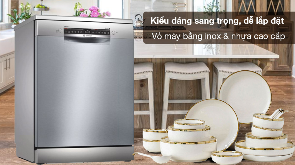 Máy rửa chén Bosch SMS4ECI14E - Kiểu dáng sang trọng, dễ lắp đặt, vỏ máy bằng inox và nhựa cao cấp