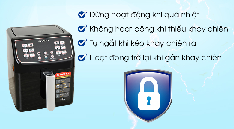 Tính năng an toàn - Nồi chiên không dầu Sharp KF-AF55EV-BK 5.2 lít