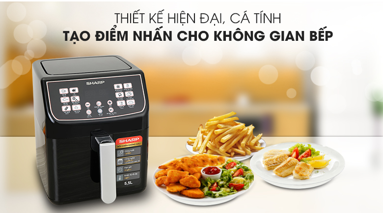 Thiết kế sang trọng của Nồi chiên không dầu Sharp KF-AF55EV-BK 5.5 lít