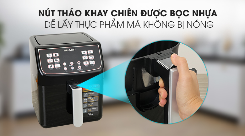 Nút tháo khay chiên Nồi chiên không dầu Sharp KF-AF55EV-BK 5.5 lít